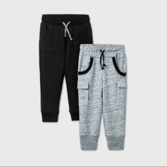 Cat & Jack Sweatpants Kids Set Of 2 Grey & Black Drawstring 18MO. - Picture 1 of 3